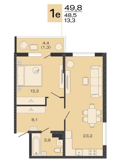 Однокомнатная в Литер 1