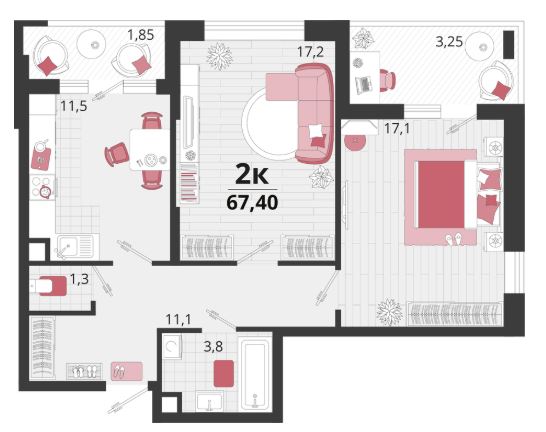 Двухкомнатная в Литер 12