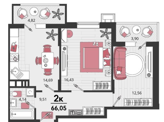 Двухкомнатная в Литер 19