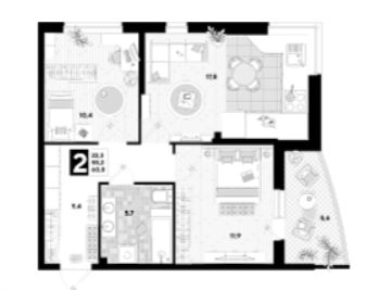 Двухкомнатная в Литер 23