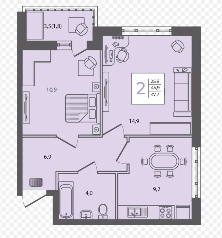 Двухкомнатная в Литер 4