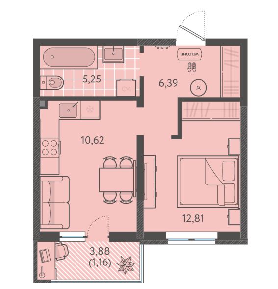 Однокомнатная в Литер 5 очередь 2 