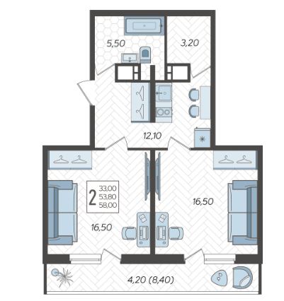 Двухкомнатная в Литер 6