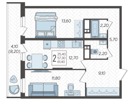 Двухкомнатная в Литер 6