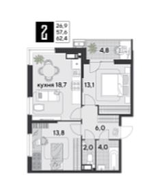 Двухкомнатная в Литер 15