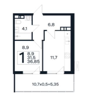 Однокомнатная в Литер 18 очередь 02