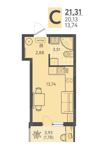 Студия в Литер 4 очередь 2