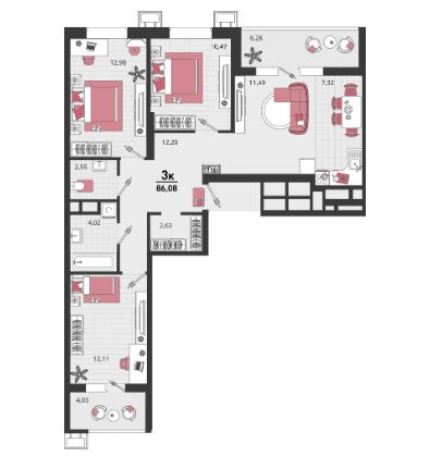 Трехкомнатная в Литер 17