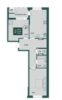 Двухкомнатная в Дом 11 очередь 3