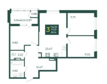 Трехкомнатная в Дом 8 очередь 3