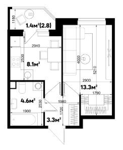 Однокомнатная в Литер 2.8
