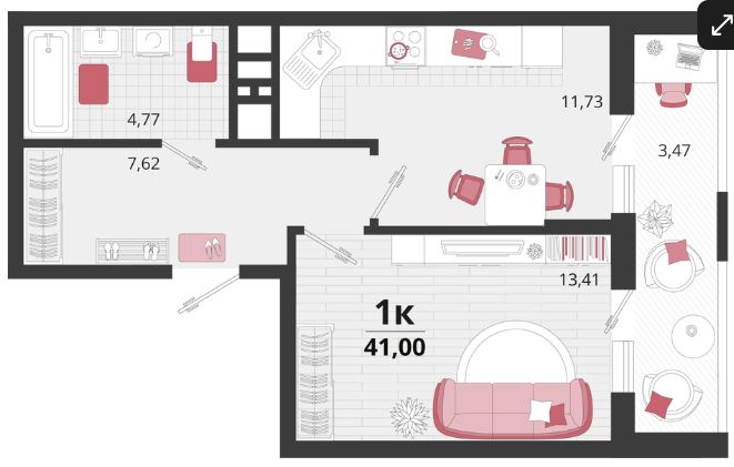 Однокомнатная в Литер 16