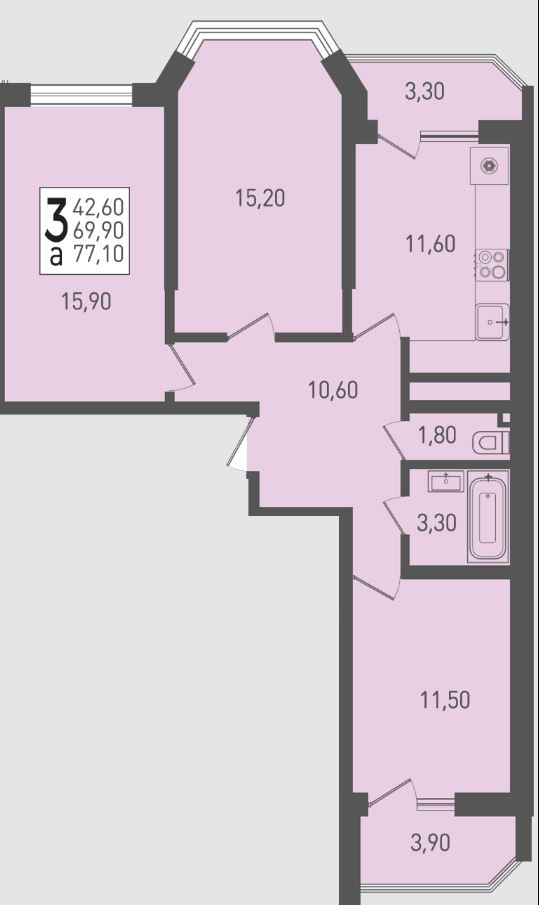 Трехкомнатная в Литер 1