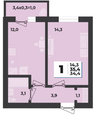 Однокомнатная в Литер 51