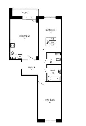 Двухкомнатная в Литер 6