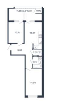 Двухкомнатная в Дом 12