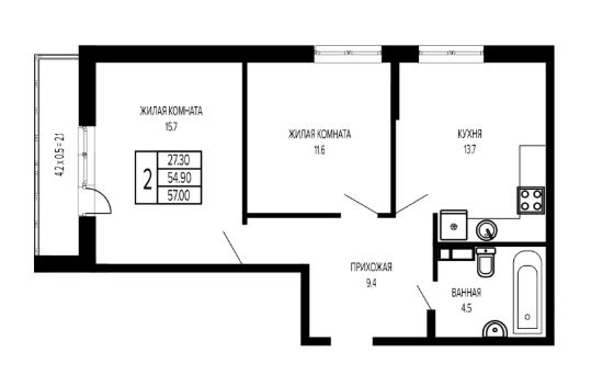 Двухкомнатная в Литер 6