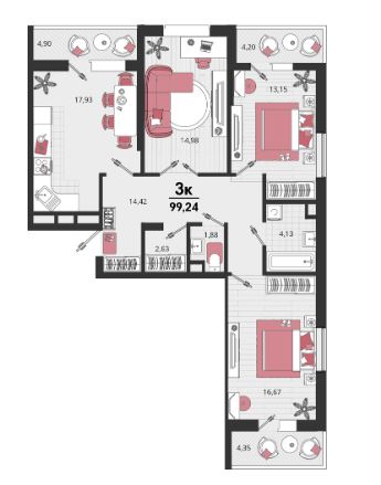 Трехкомнатная в Литер 13