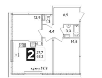 Двухкомнатная в Литер 57