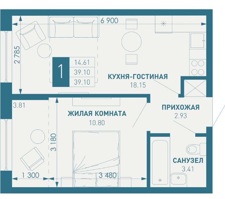 Однокомнатная в Литер 3
