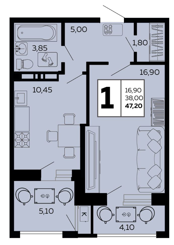 Однокомнатная в Литер 1
