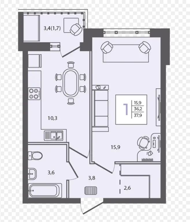 Однокомнатная в Литер 4