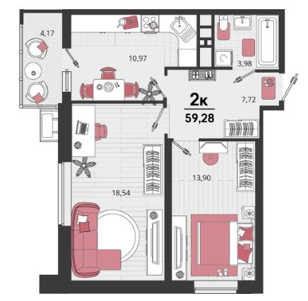 Двухкомнатная в Литер 16