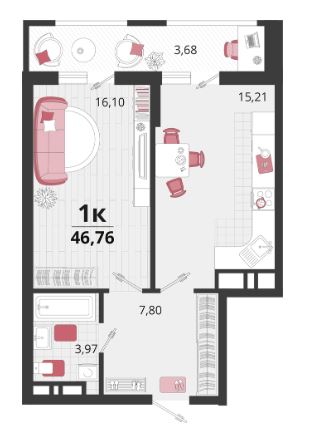 Однокомнатная в Литер 16