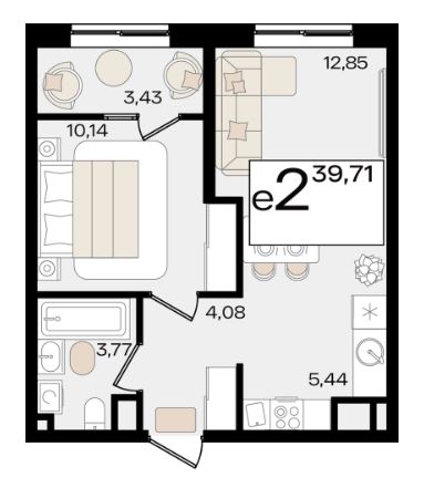 Двухкомнатная в Литер 1.1