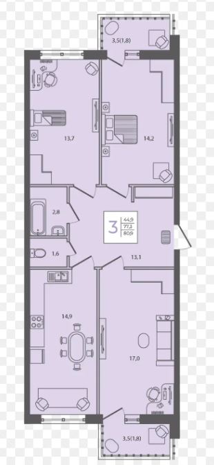 Трехкомнатная в Литер 3