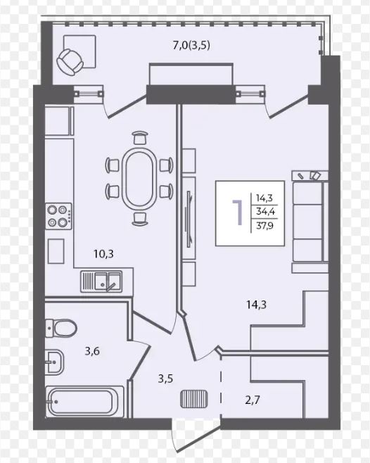 Однокомнатная в Литер 3