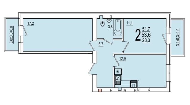 Двухкомнатная в Литер 46