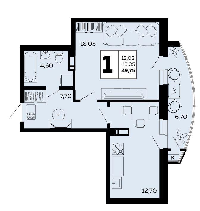 Однокомнатная в Литер 1