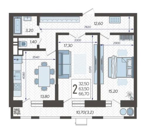 Двухкомнатная в Литер 7