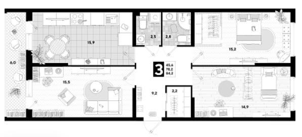 Трехкомнатная в Литер 27