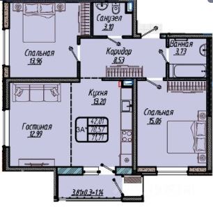 Трехкомнатная в Литер 1