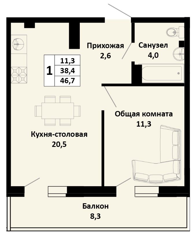 Однокомнатная в Литер 2