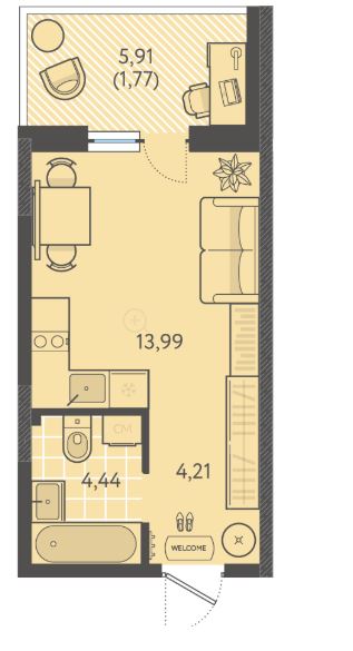 Студия в Литер 5 очередь 2 