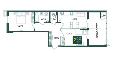 Двухкомнатная в Дом 10 очередь 3