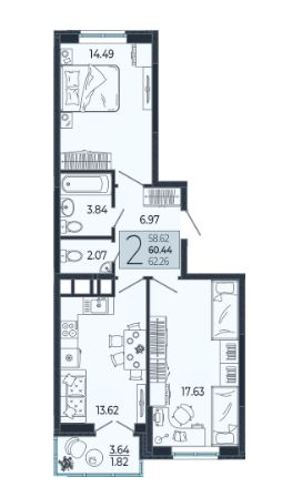 Двухкомнатная в Литер 1