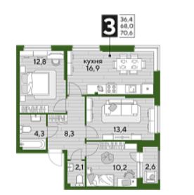 Трехкомнатная в Литер 12