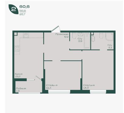 Двухкомнатная в Литер 1.2