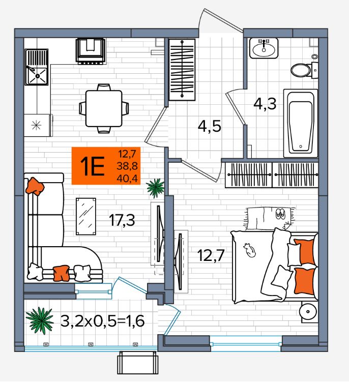 Однокомнатная в Литер 2 очередь 2