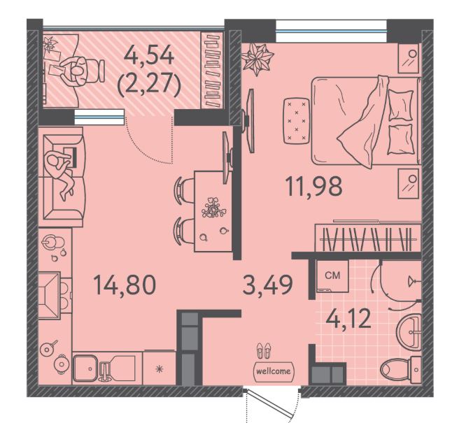 Однокомнатная в Литер 4 очередь 2