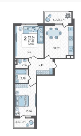 Двухкомнатная в Литер 2