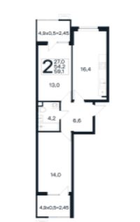 Двухкомнатная в Литер 18 очередь 02