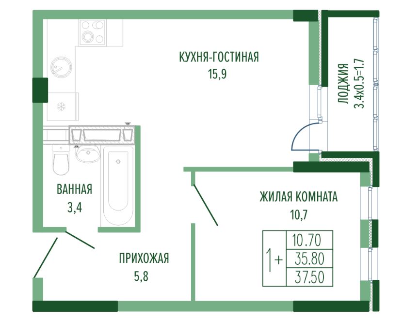 Однокомнатная в Литер 1