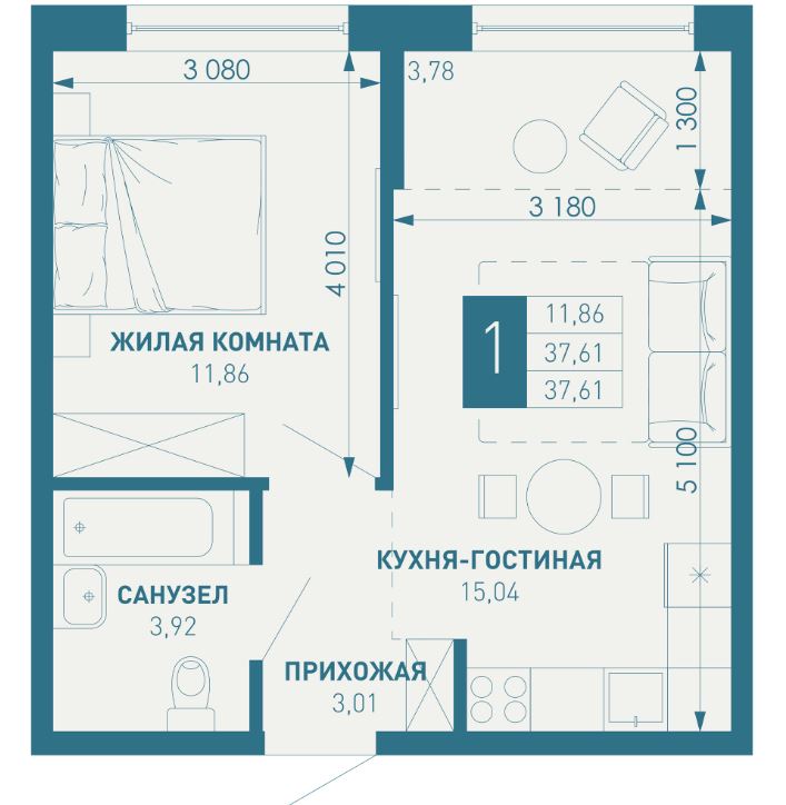 Однокомнатная в Литер 2