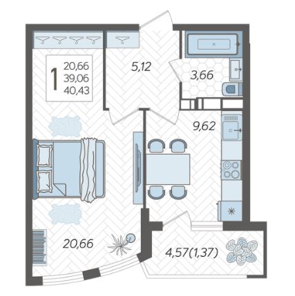 Однокомнатная в Дом 100/5