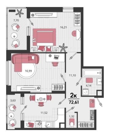 Двухкомнатная в Литер 15